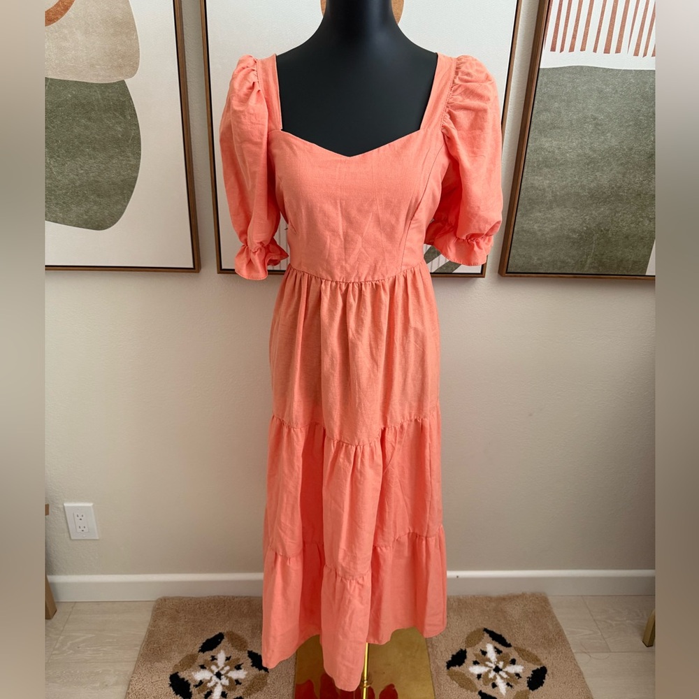 3/$10 Orange Tiered Short Sleeve Tie Waist Maxi Dress